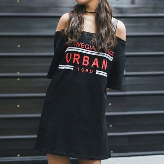 Cold Shoulder Lettering T-shirt Dress