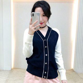 Two-tone V-neck Cardigan
