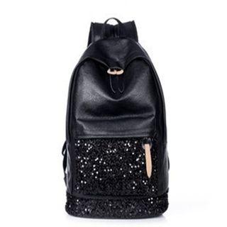 Sequined Faux-leather Backpack Black - One Size