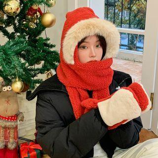 Fluffy Trim Hooded Fleece Scarf