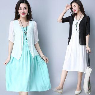 Set: Sleeveless Midi A-line Dress + Light Jacket