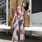 Floral Elbow-sleeve Crop Jumpsuit
