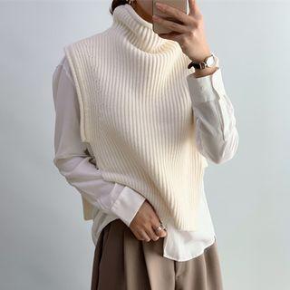 Mock Neck Ribbed Knit Vest