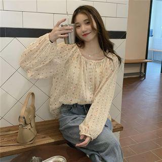 Round-neck Floral Print Shirt Almond - One Size