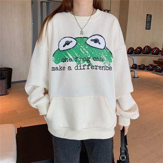 Medium Long Print Long-sleeve Sweatshirt Almond - One Size