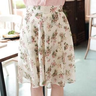 Wrap-front Flared Midi Rosette Skirt