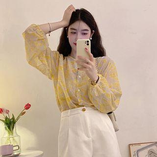 Long-sleeve Patterned Shirt Yellow - One Size
