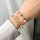 Set Of 2 : Faux Pearl Bracelet + Alloy Bangle B03-01-16 - Set Of 2 - Gold - One Size