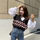 Mock Two Piece Knit Vest Long-sleeve Shirt