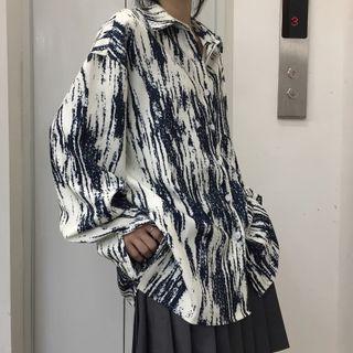 Long-sleeve Tie-dye Shirt Blue & White - One Size