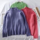 Distressed Mock-neck Loose-fit Sweater