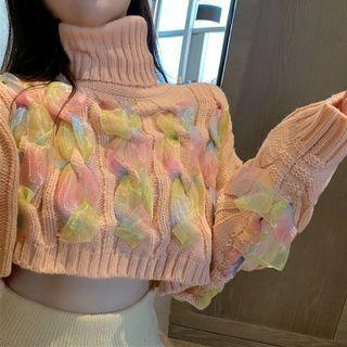 Mock-neck Bow Sweater Sweater - Pink - One Size