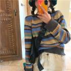 Striped Long-sleeve Slim-fit Sweater As Figure - One Size