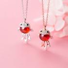 925 Sterling Silver Rhinestone & Bead Goldfish Pendant Necklace