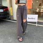 High-waist Lettering Distressed Pants