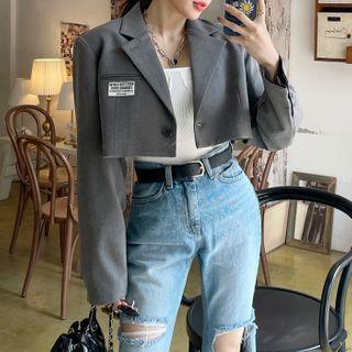 Single-button Patched Cropped Blazer