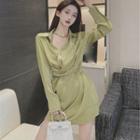 Set: Plain Mini Sheath Shirt Dress + Chain Belt
