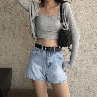 Set: Spaghetti Strap Plain Top + Jacket