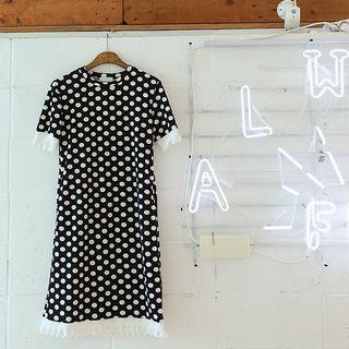 Slim-fit Frilled Polka-dot Dress