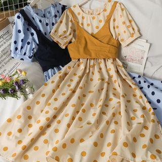 Set: Wrapped Vest + Polka-dot Midi Dress