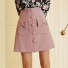 Buttoned High Waist A-line Skirt