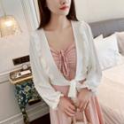 Ruffle Trim Front-tie Jacket
