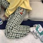 Bear Embroidered Gingham Sweatpants