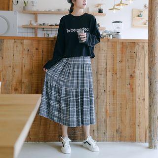 Plaid Midi A-line Tiered Skirt