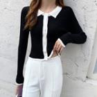 Polo Long-sleeve Contrast Trim Knit Top