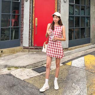 Inner Shorts Plaid Mini Shift Dress