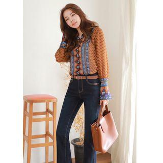Wide-cuff Patterned Chiffon Shirt