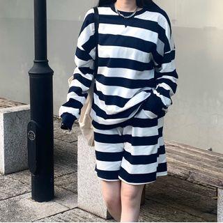 Long-sleeve Striped T-shirt / Sports Shorts