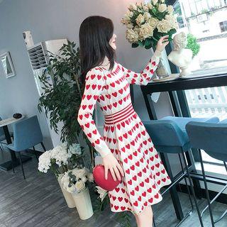Heart Print A-line Knit Dress