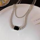 Gemstone Layered Necklace Black & Silver - One Size