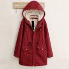Fleece-lined Tie-waist Zip Hooded Parka