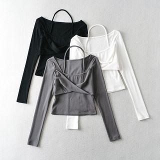Long-sleeve Halter Twist Crop Top
