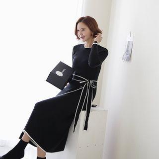 Self-tie Ringer Knit Wrap Dress