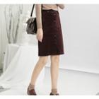 Buttoned Straight Fit Corduroy Skirt