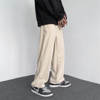 Elastic-waist Plain Corduroy Pants