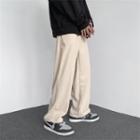 Elastic-waist Plain Corduroy Pants