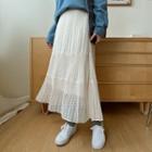 Pleated Dotted Chiffon Long Skirt