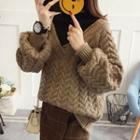 Mock Two-piece Mock-neck Cable Knit Sweater