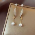 Rhinestone Faux Pearl Alloy Dangle Earring 1 Pair - White & Gold - One Size