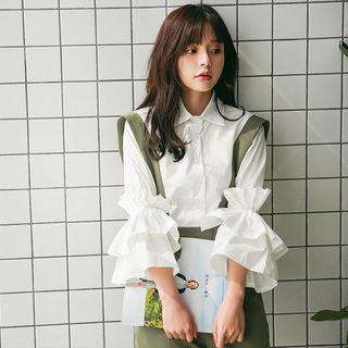 Ruffle Sleeve Plain Blouse