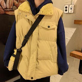 Set: Fleece Collar Padded Vest + Crossbody Bag