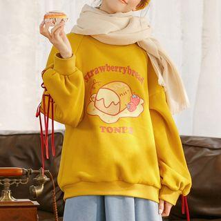 Ribbon Detail Printed Fleece-lined Sweatshirt