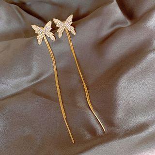 Butterfly Faux Pearl Rhinestone Fringed Earring 1 Pc - Gold - One Size