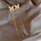 Butterfly Faux Pearl Rhinestone Fringed Earring 1 Pc - Gold - One Size