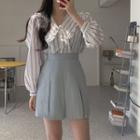 Striped Blouse / Mini A-line Skirt / Set