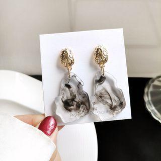 Irregular Resin Dangle Earring 1 Pair - Transparent & Black & Gold - One Size